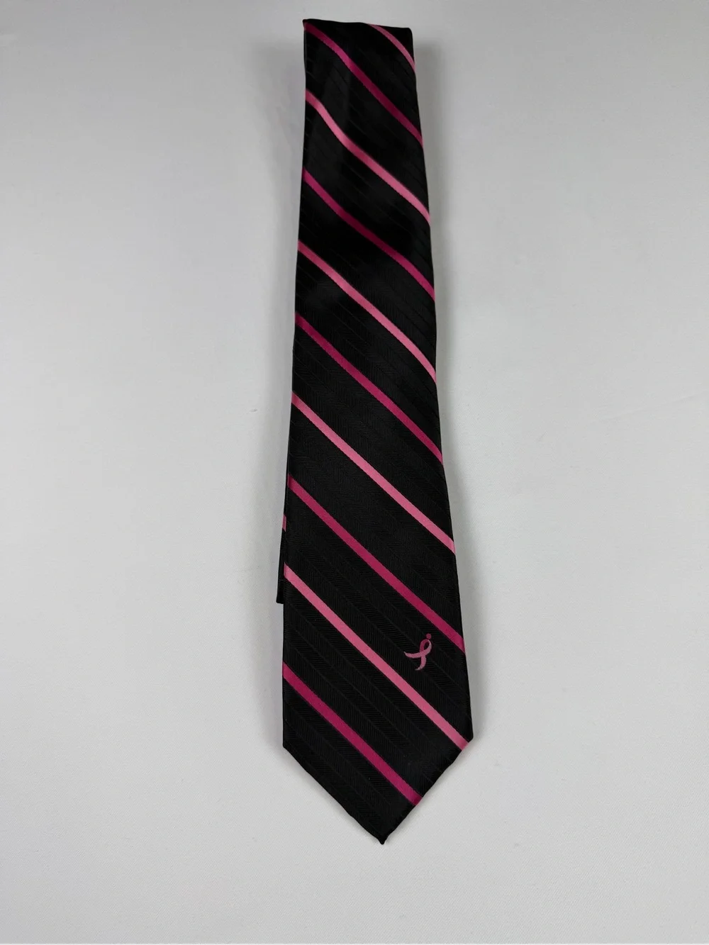 Breast Cancer Awareness Tie - Black with Pink Ribbon Stripe  Classic and Stylish